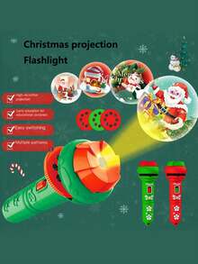 Dziecięca latarka z projektorem i lampką świąteczną – wzór Świętego Mikołaja/płatka śniegu, latarka projekcyjna LED, idealna jako prezent i dekoracja świąteczna (latarka, slajd projekcyjny, kolor i styl losowy)