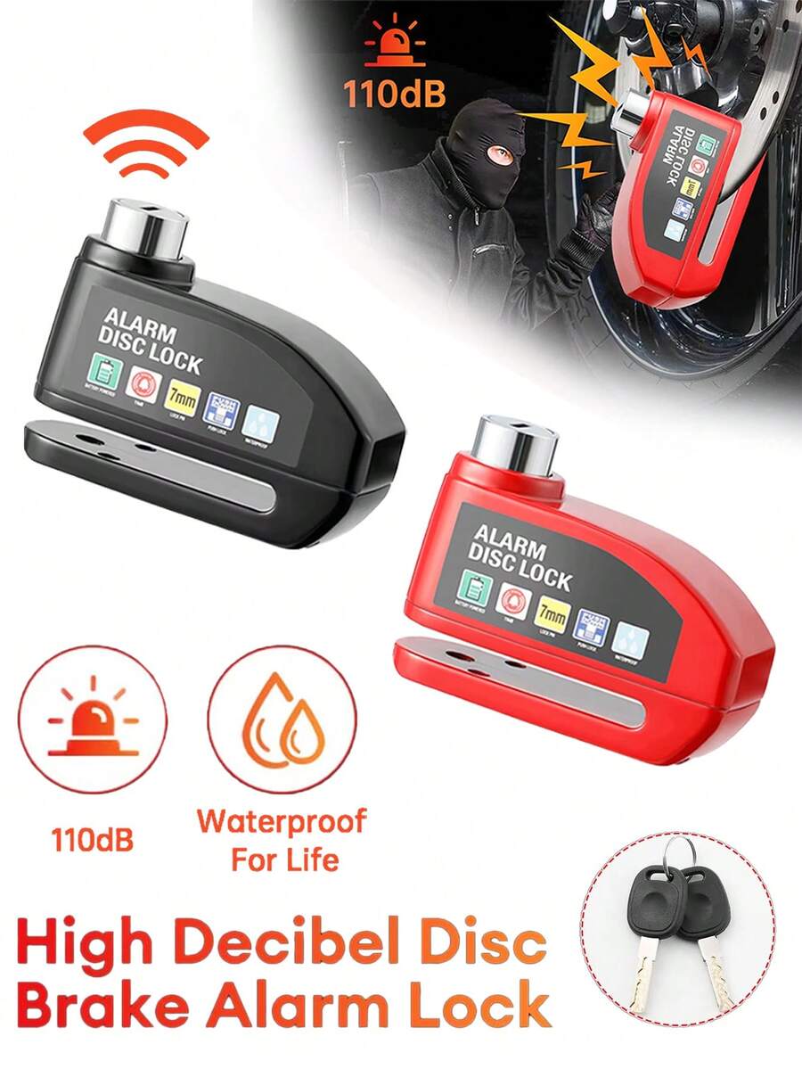 Neue Fahrrad-Motorrad-Scheibenbremsen-Schloss Motorrad Diebstahlschutz-Schloss Wasserdicht 110dB lauter elektronischer Alarm Scheibenschloss für Motorrad, Fahrrad, Elektrofahrrad, unverzichtbare Diebstahlschutz-Ausrüstung für das Fahren - Verschiedenfarbig - Übersicht 1