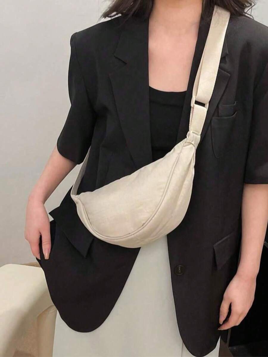 Lightweight Foldable Nylon Crossbody Bag, Casual Shoulder Bag, Large Capacity, Zipper Closure