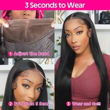 40 Inch Straight 4x4 HD Transparent Lace Closure Wigs Human Hair Straight Put On And Go Glueless Wigs Pre Plucked Pre Cut Lace Wig For Women 200% Closure Wig Nautural Black - Natural Black - 查看 7