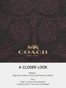 Coach 女士垂直身份证卡夹皮革信用卡夹适用于女士，带透明身份证窗口，女士双信用卡槽徽章夹带颈绳，CZ285 IMXAQ - 咖啡棕 - 查看 6