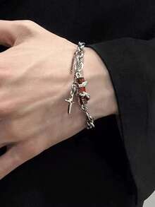 1pc Men's Star Bracelet, New Versatile Halloween Accessory, Women's Minimalist Mang Star Bracelet - Antique Silver - View 2