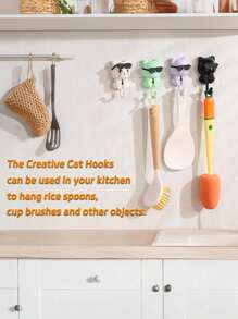 Creative Cartoon Cat Shaped Keychain Hook, Paste Wall Hanging, No Drilling, Easy To Install, Plastic Casual Style Coat Rack With Glasses Gravity Function, Suitable For Home, Kitchen, Bathroom, Bedroom, Office - Casual Style Wall-Mounted Plastic Keychain Rack, Easy To Install, Can Hang Hats, Keys, Towels, Scarves, Bags, No Hole Punching Home Bathroom Decoration, Bathroom Storage For All Seasons