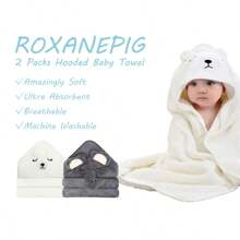 2 件男女通用连帽珊瑚绒浴袍，适合男婴和女婴，快干、柔软、温暖、多功能，可用于所有季节和场合，浴室、海滩、睡衣等。爱情人节、男童服装、女童服装、女童服装、睡衣、婴儿用品、婴儿服装、新生儿