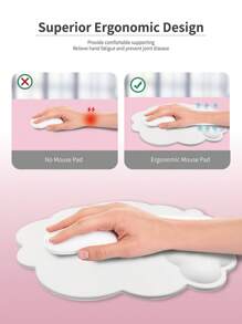 1pc Solid Color Cloud Shaped Premium PU Leather Wrist Rest Mouse Pad, Gaming Mousepad With Non-Slip Silicon Base And Soft Memory Foam Wrist Support, Creative Desk Mat, Relieve Wrist Fatigue - White - View 3