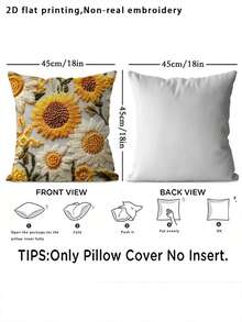 1 pieza Funda de almohada estampada con elemento de girasol, conjunto de decoración del hogar minimalista brillante, diseño con cremallera, hecho de tela de poliéster para un fácil lavado, superficie suave y mullida, adecuado para sala de estar, dormitorio, patio exterior (no incluye inserto de almohada), impresión plana 2D, sin bordado real
