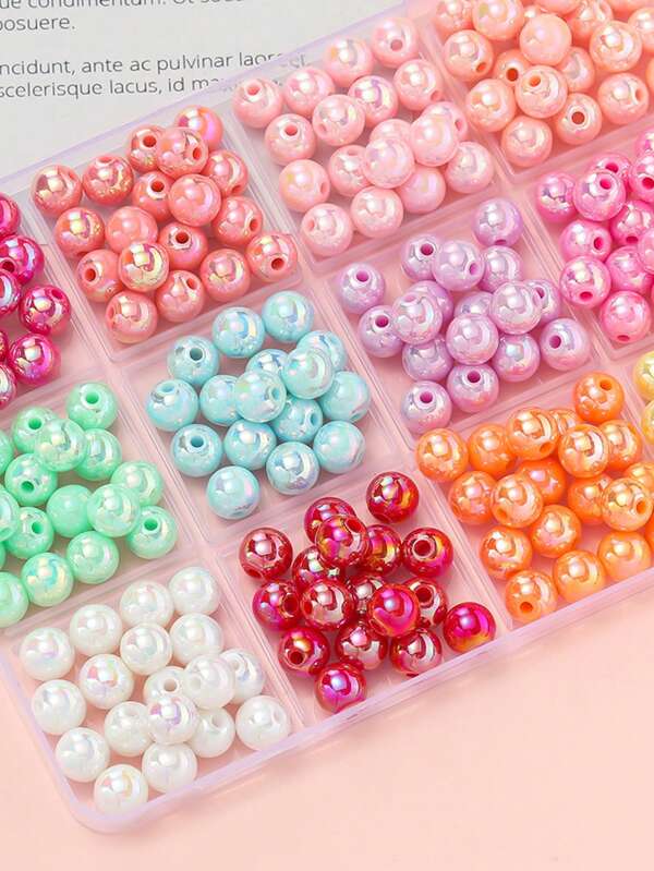 50/100pcs 6/8/10mm Ab Color Acrylic Beads Round Loose Gasket Beads, Used For Making DIY Handmade Necklace And Bracelet Accessories, Dopamine Rainbow Color Series, Experience The Fun Of DIY Making, It Is The Best Gift For Friends