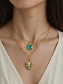 2 件套时尚珠宝不锈钢女士项链套装，18K 镀金波西米亚风格，锆石珠宝，适合节日、日常套装、派对、度假的魅力项链，今年夏天