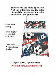 Conjunto de cama com estampa tie-dye de futebol, 4 peças (1 lençol + 1 capa de edredom + 2 fronhas, sem enchimento), macio e confortável, para todas as estações, adequado para dormitórios, camas de solteiro e camas infantis