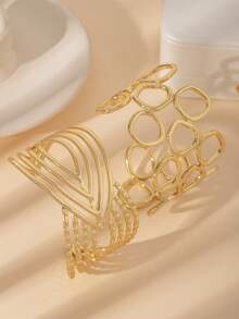 1 chiếc vòng tay dạng lắc tay mở không đối xứng bằng thép không gỉ vàng 18K thời trang tối giản, dành cho phụ nữ hàng ngày, lễ hội, phụ kiện dự tiệc - Vàng - Xem 1