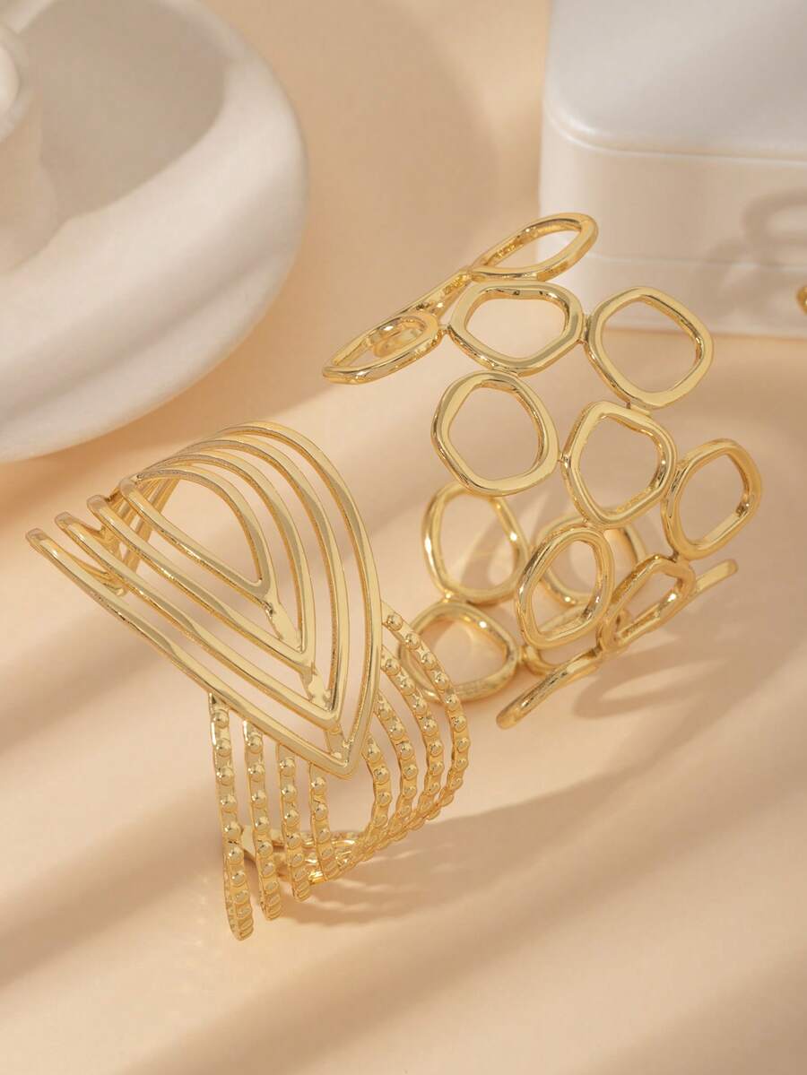 1 chiếc vòng tay dạng lắc tay mở không đối xứng bằng thép không gỉ vàng 18K thời trang tối giản, dành cho phụ nữ hàng ngày, lễ hội, phụ kiện dự tiệc - Vàng - Xem 1