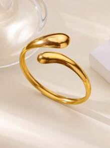 Old Money Style Stainless Steel Snake Water Drop Bracelet, 18K Gold-Plated Adjustable Cuff Bracelets For Women, Summer Holiday Golden Bangle Jewelry Wedding Party Accessories Gifts