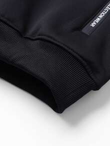 1pc Lamb Wool Padded Cardigan Jacket, Hooded Casual Sports Coat - Black - View 7