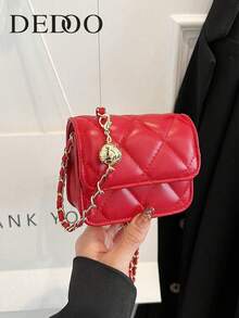 Dedoo Spring/Summer Minimalist Versatile Gold Chain Strap Mini Shoulder Bag Crossbody Bag - Red - View 1