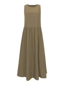 Spring And Summer Casual Round Neck Sleeveless Loose Solid Color Vest Long Full Skirt Dress, Long-Sleeved Cardigan, Fashion Contrast, Coat, Back-To-School Clothing, American Long Shirt, Teacher Clothing, Commuting, Minimalism, Office Wear, Retro, Simple, French Style, Autumn Tops Old Style, Warm, Teacher Sweater, V-Neck, Long Sleeves, Women's Casual Long-Sleeved Tops, Dating, Beach