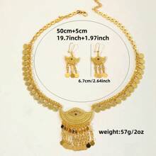 1 Set Middle Eastern Style Bridal Necklace & Earrings Set, Gold Hollow Coin Tassel Wedding Jewelry Accessories