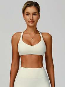 'Sports Vest' Women's Yoga Clothes, Sports Clothes, Running And Fitness Sports Vests, Comfortable And Skin Friendly At Home - 杏色 - 查看 3