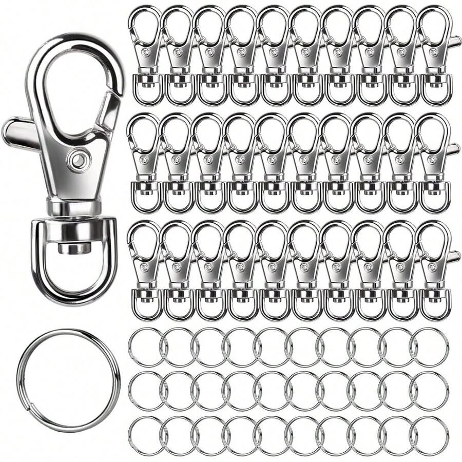 10/30/50/100 Pcs Metal Swivel Clasps And Key Rings, Lobster Claw Key Chains And Key Rings, Keys, Jewelry Making, Silver - Rotatable Keychain Set - View 1
