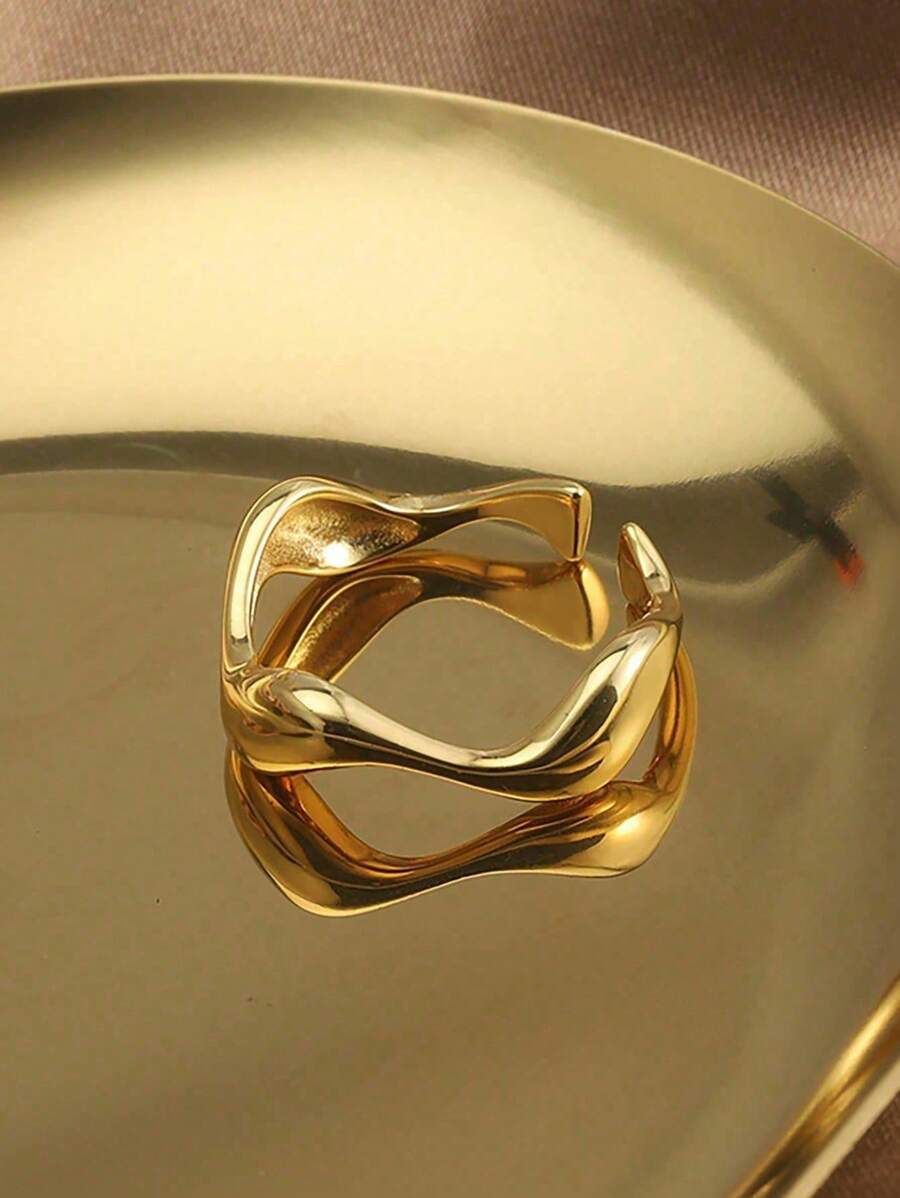 1pc 18K Gold Plated Minimalist Open Ring For Women