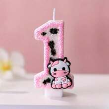 1 件粉色奶牛闪光生日蜡烛，生日蛋糕数字蜡烛，奶牛主题数字蜡烛，生日派对装饰蛋糕装饰 - 乳牛 - 查看 16