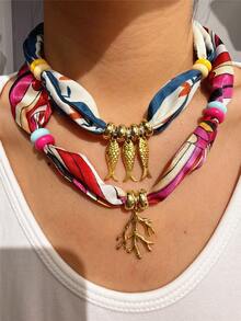Vòng cổ hạt cá san hô vàng Dopamine nhiều màu, vòng cổ bandana xanh phong cách Bohemian, trang sức bãi biển, quà tặng khăn quàng cổ cho tiệc hè và ngày lễ - Nhiều màu - Xem 5