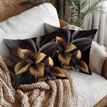 MEMNUN 1 Stück/2 Stück 45*45cm/50*50cm Schwarz & Gold Blumen- und Blattmuster Kissenbezug, Polyester Dekorativer Kissenbezug für Zuhause, Sofa, Schlafzimmer, Auto, geeignet für täglichen Gebrauch oder hochwertige minimalistische Dekoration [einseitig Muster, ohne Kissenfüllung]