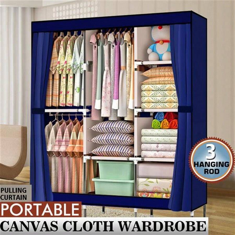 Non-Woven Wardrobe 4 Layers 8 Compartments 125*43.18*180cm - Navy Blue