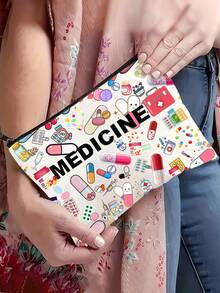 大容量旅行医疗包，专为女性和女孩设计，轻便拉链，不褪色，易于擦拭清洁，趣味设计，色彩鲜艳的“MECINE”字母图案，日常护理配件收纳包，可存放胶囊、药片、瓶子、研钵和研杵、急救包、洗漱用品、护理用品等，是馈赠佳品。 - 白色 - 查看 4