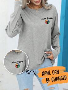 Plus Size Custom Print Long Sleeve Pajama Top, Back To School Season, Fall & Winter, Cozy - Light Grey - View 1