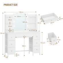 HEXCELEN Dressing Table With LED Lighting, Dressing Table With Large HD Mirror, 7 Drawers And 6 Storage Compartments, Bedroom Dressing Tables, Modern White - trắng - Xem 9