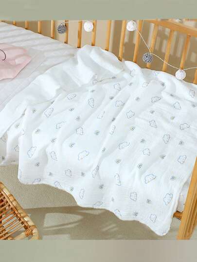 100*100cm 1pc Blue Cloud Pattern Baby Soft Comfortable Thin Blanket, Newborn Bath Towel, Breathable Absorbent Swaddle Wrap, Baby Thin Coverlet