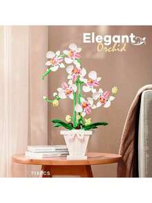 Christmas Decoration DIY Assembled, Creative Dendrobium Orchid Everlasting Flower Mini Building Block Potted Plant Desktop Decor,Building Flower,Blocks Flowers Diy,Plant Blocks - 1 Item - View 6