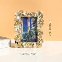 1pc Retro European Style Gold Ginkgo Leaf Edged Photo Frame, Horizontal & Vertical Display, Comes With 1 Random Inner Paper For Home Decor