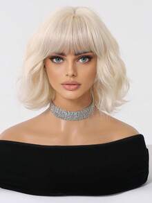 Fashionable Realistic Gold 10-Inch Bob Short Curly Wig With Bangs, Heat-Resistant Synthetic Hair, Suitable For Women, Natural And Beautiful, Easy To Style, Perfect For Daily Work, Study, Life And Cosplay, Halloween - Gold - View 4