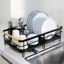 NetHong Large Kitchen Sink Dish Drainer Rack With Drip Tray And Plate Cutlery Holder UK - Black Single Layer-bT090 - View 3