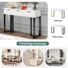 Modern Console Table With Drawers, Gold-Colored Frame, Adjustable Foot Pads And Elegant Handles (White + Gold) - 黑色+白色+中密度纖維板 - 查看 8