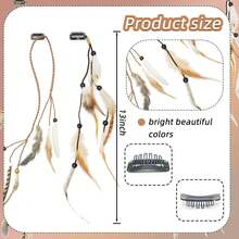 Pasadores de pelo bohemios de colores naturales, extensiones vintage de 13 pulgadas para decoración, tema de fiesta y accesorios para el Día de San Valentín HRYY - Marrón+Negro - Ver 5