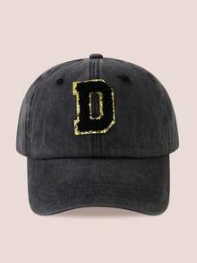 1pc Women/Men 26 Letter Baseball Cap, Washed Brim Sun Hat, Suitable For Outdoor Activities And Daily Wear, UV Protection - Black Gold Label-black Washed Cap - View 19