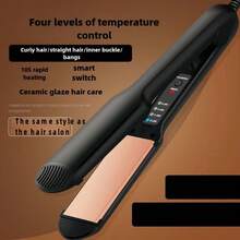 Dual-Plate Electric Hair Straightener With Negative Ions - Gentle On Curly Hair, Wide Ironing Surface For Smooth Styling, Black & Pink Design, Ideal For Home Or Salon Use