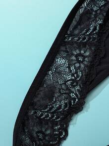 3 pièces/set Culottes grande taille femme en dentelle et patchwork, tissu confortable et respirant - Noir - Voir 4