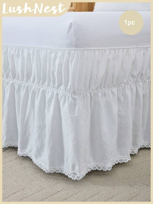 1 Stück einfacher weißer Bettrock mit Spitzenbesatz, 1 Stück Bettrock, täglicher Landhausstil Vintage Stil, Polyester angenehm atmungsaktiv für ganzjährige Nutzung, für Schlafzimmer, Heimdekoration, Studentenwohnheim Bettwäsche, Studentenwohnheim Dekoration, Cottagecore Ästhetik