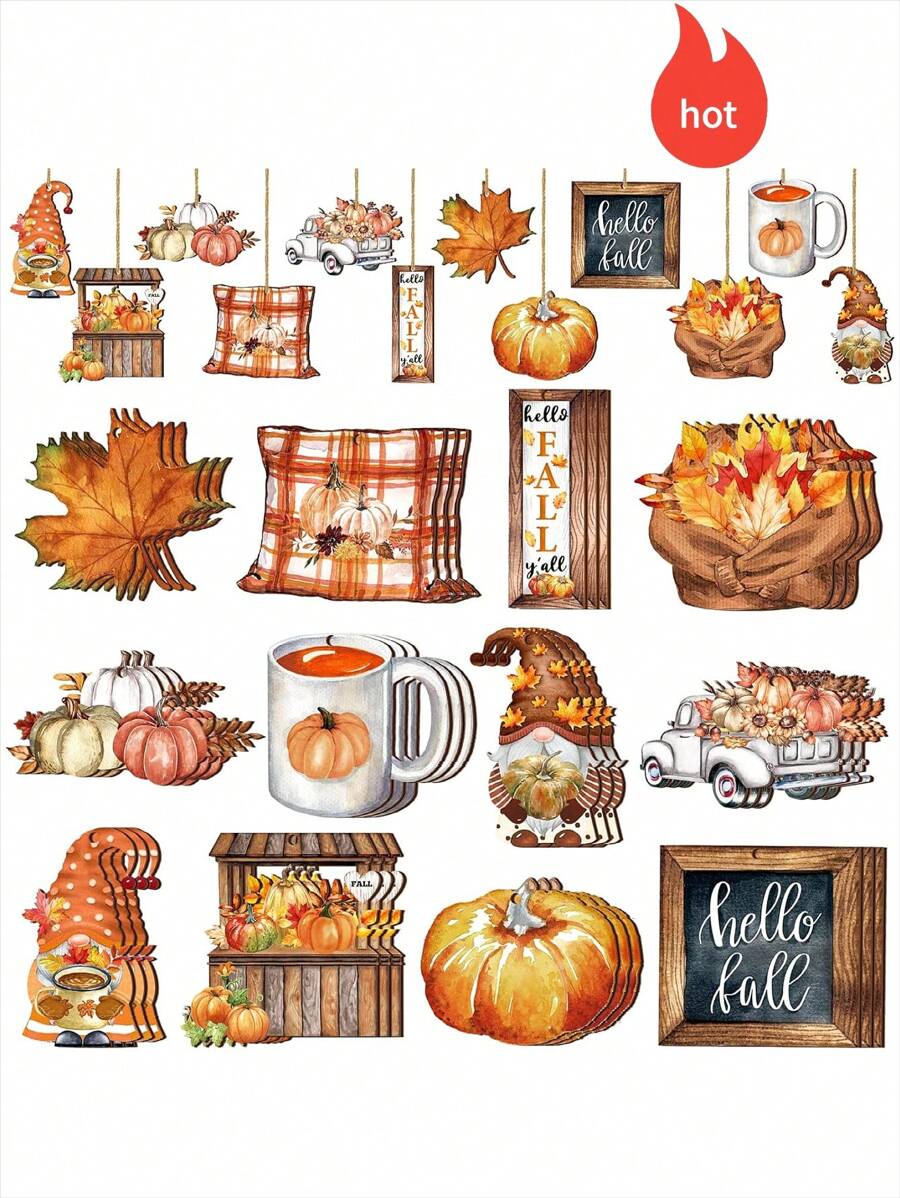 12pcs/24pcs/36pcs Autumn Decorations, Cute Style Decor, Thanksgiving Decor, Farmhouse Wooden Gnomes, Maple Leaves, Pumpkins Hanging Ornaments, Party Gifts, Autumn Home Decor, School Event Decorations, Birthday Decor, Living Room Bedroom Wall Decor, Holiday Supplies. It Is A Thoughtful Gift Full Of Autumn Atmosphere To Convey Happiness And Blessings To Your Loved Ones, Friends Or Colleagues, And Give Them A Holiday Embrace! Fall Decor Halloween