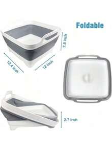 9L Collapsible Dish Basin With Drain Plug And Carry Handles, Large Capacity Washing Tub For RV Sink, Vegetable, Fruit & Food Strainer, Gray - Xám - Xem 2