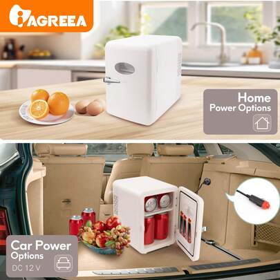 Refrigerador de coche en miniatura con ventana y asa - Nevera portátil de 4L/6 latas para coche/hogar/oficina/dormitorio, con enfriamiento y calentamiento electrónico, ideal para cosméticos/bebidas/frutas
