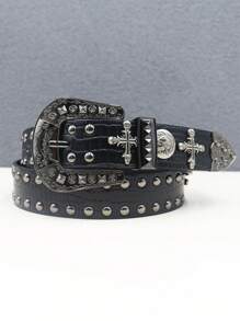 全新鳄鱼纹重金属铆钉朋克男士腰带摇滚铆钉牛仔腰带男式牛腰带 Y2K - 彩色 - 查看 3