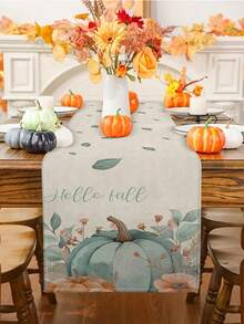 1 pieza/10 piezas Corredor de mesa con patrón de calabaza de otoño, Corredero de tabla de Acción de Gracias, Decoración del festival de la cosecha, decoración estacional del hogar, estilo granja, material de lino falso, 33*91CM183CM 274CM, 3 opciones de tamaño, Suministros para fiestas interiores y exteriores, Decoración con tema de Calabaza, Adecuado para decoración del salón de cocina y decoración de fiestas