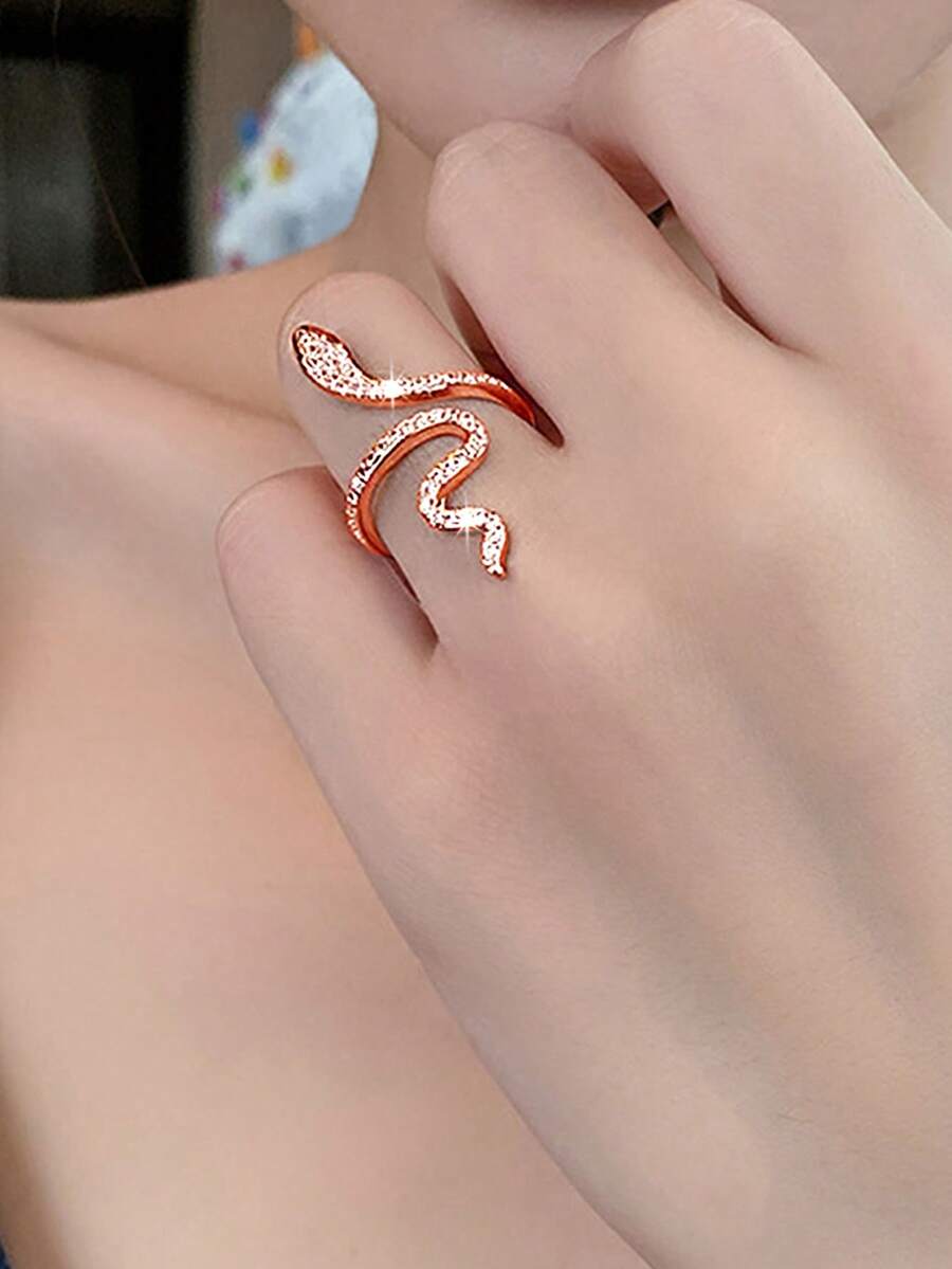 Nooxian 1pc Snake-Shaped Ring For Women, Minimalist Unique Design Personalized Open Ring For Index Finger