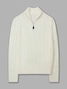 Men's Autumn/Winter Knitted Zip-Up Pullover Sweater With Twisted Rope Detail, Casual Business Commute Versatile - White - View 4