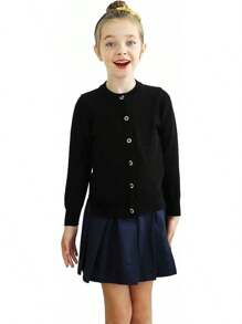 UMELOK Girls' Cardigans Sweater Cotton Button Solid Long Sleeve Knit Sweaters
