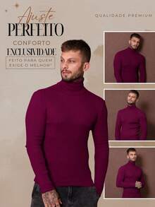 Blusa De Frio Cacharrel Masculina Gola Alta Tricô Suéter masculino slim Blusa térmica Blusa de frio - Fúcsia - Visão 7